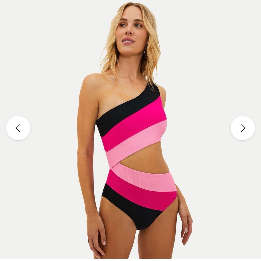 Beach Riot One-Shoulder Colorblock One-Piece - Black, Hot Pink & Light Pink